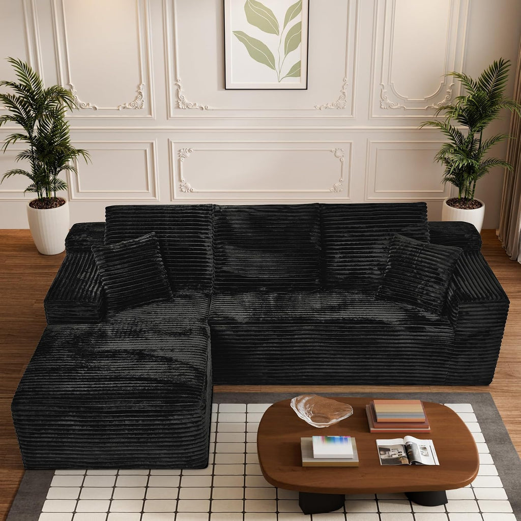 108' Boneless Couches for Living Room, L Shaped Comfy Cloud Modular Sectional Memory Foam Deep Seat Boneless Couch, No Assembly Required Boneless Sofa for Living Room with Left Facing Chaise, Black