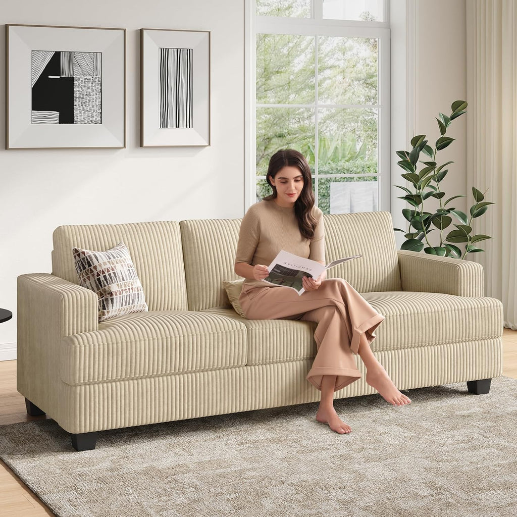 COPIAE 89 Inch Sofa with Extra Deep Seats Oversize, 3 Seater Sofa for Living Room, Modern Couch and Sofa, Comfy Armrests and Seats and Backrests, Easy Installation,Wide Corduroy Fabric Beige