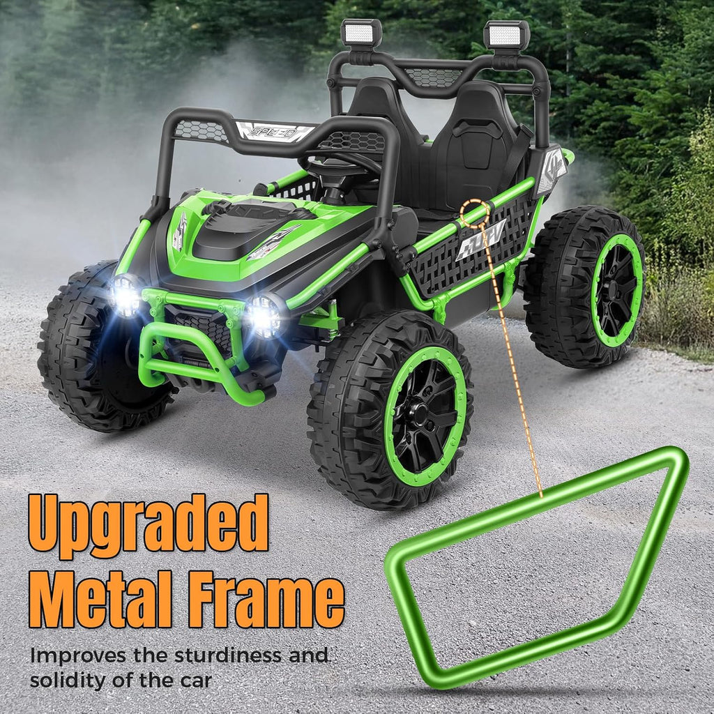 Hikole 24V Ride on Toy Car for Big Kids 4-8, XL Kids UTV 2 Seater with Remote Control, 22' Spacious Seat, MP3 & USB, 3 Speed, Storage, Electric Power Wheels for Boys Girls, Green