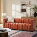 HULALA HOME 83' Genuine Leather Sofa with Channel Tufted Design, 3-Seater Sofa for Living Room Bedroom, Modern Oversized Couch with Wood Legs, Brick