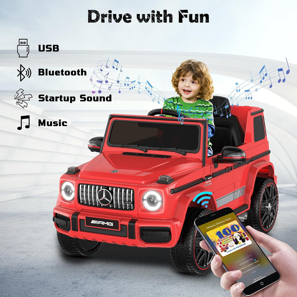 ANPABO Licensed Mercedes-Benz G63 Car for Kids, 12V Ride on Car w/Parent Remote Control, LED Headlights, Music Player/Bluetooth & Horn, Soft Start, Low Battery Prompt, Kids Electric Car, Red