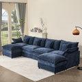 GOSUHI 142.5' U Shaped Couch, Modular Sectional Sofa, 3-Seater Comfy Cloud Couch, Set of Modular Pieces with Movable Ottoman, Deep Seat Couches for Living Room, Chenille, Navy
