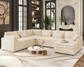 Belffin Large Modular Sectional Sofa with Deep Chaise, Corduroy U Shaped Couch with 9' Soft Dual-Layer 7 Seats Cushion for Living Room, Apartment, Beige