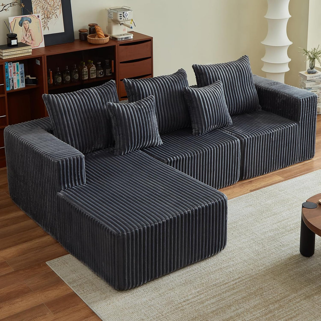 Boneless Couch for Living Room-102 Cloud Couch with Deep Seat,L-Shaped Comfy Sofa for Bedroom,Compressed Sofa in a Box,No Assembly Required(Corduroy,Grey)