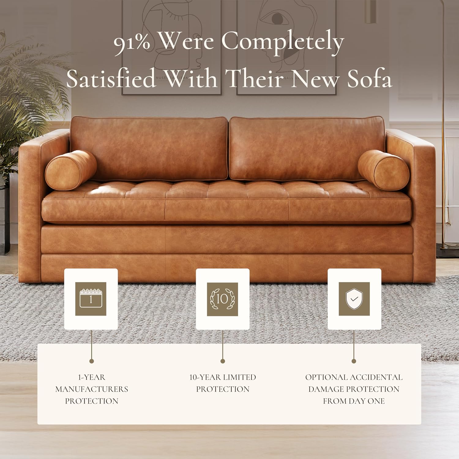 POLY & BARK Napa 82' Leather Pull‑Out Sleeper Sofa – Full‑Grain Italian Leather Upholstery,Tri‑Layer Mattress & Storage Console –Sophisticated Multi‑Functional Sofa Bed for Living Rooms & Guest Spaces