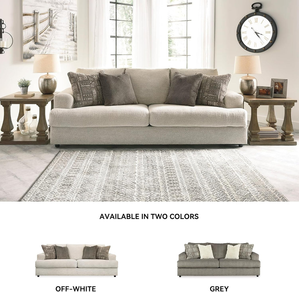 Signature Design by Ashley Soletren Contemporary Chenille Sofa with 4 Accent Pillows, Off-White