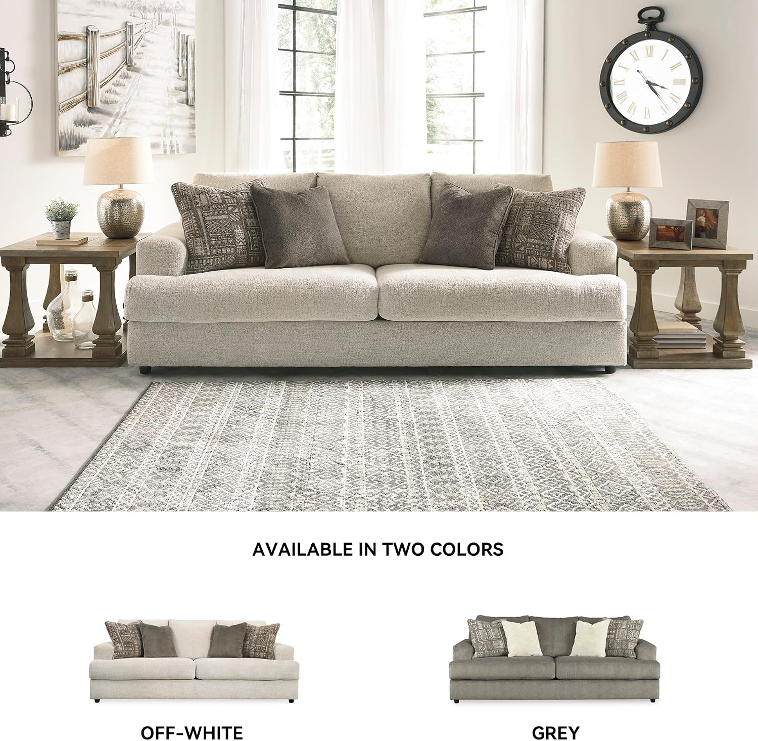 Signature Design by Ashley Soletren Contemporary Chenille Sofa with 4 Accent Pillows, Off-White