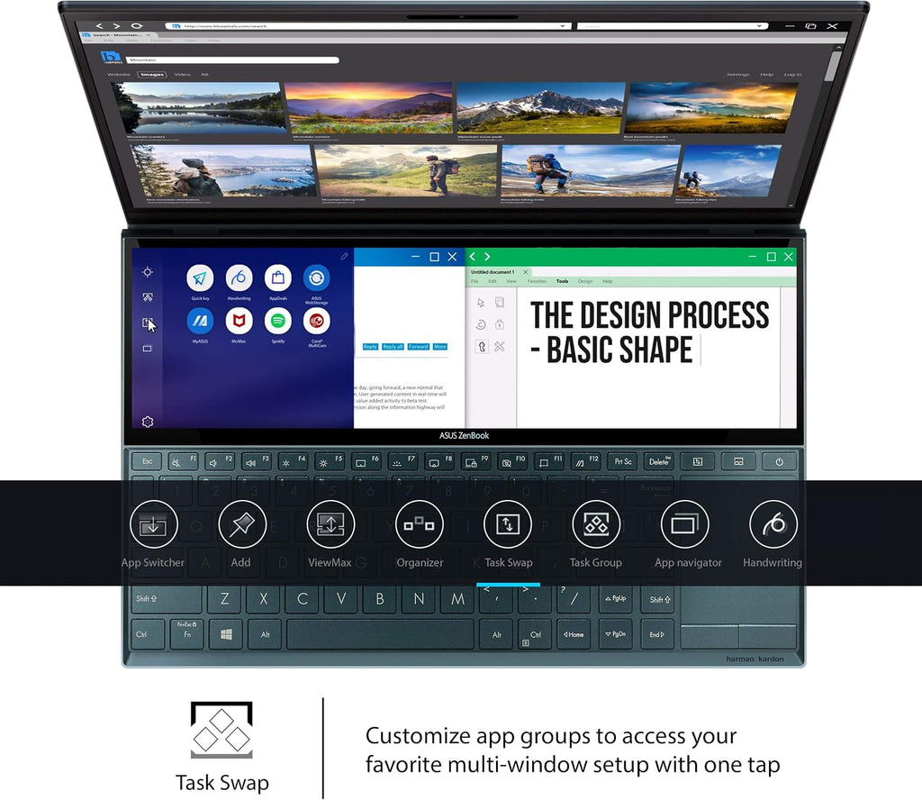 ASUS ZenBook Duo UX481 14' FHD NanoEdge Bezel Touch, Intel Core i7-10510U, 16GB RAM, 1TB PCIe SSD, GeForce MX250, Innovative ScreenPad Plus, Windows 10 Pro - UX481FL-XS74T, Celestial Blue