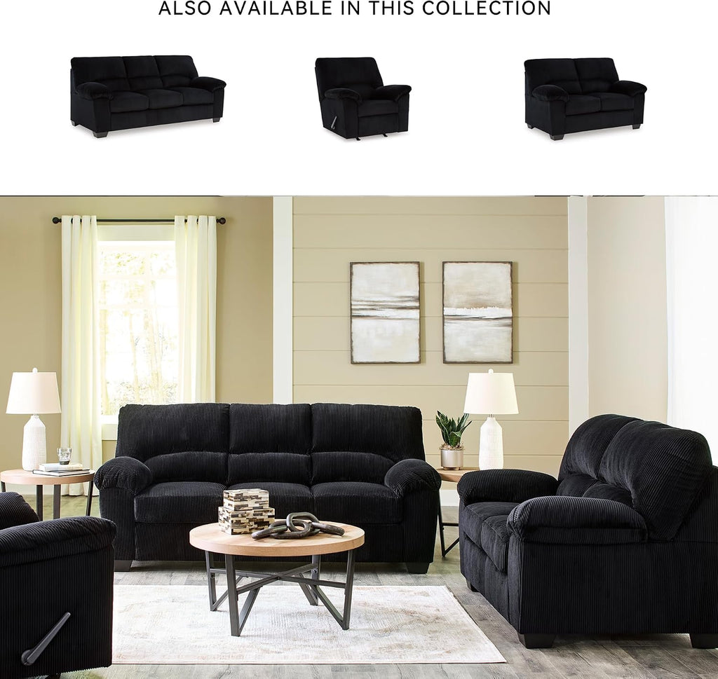 Signature Design by Ashley SimpleJoy Modern Loveseat for Living Room, Black