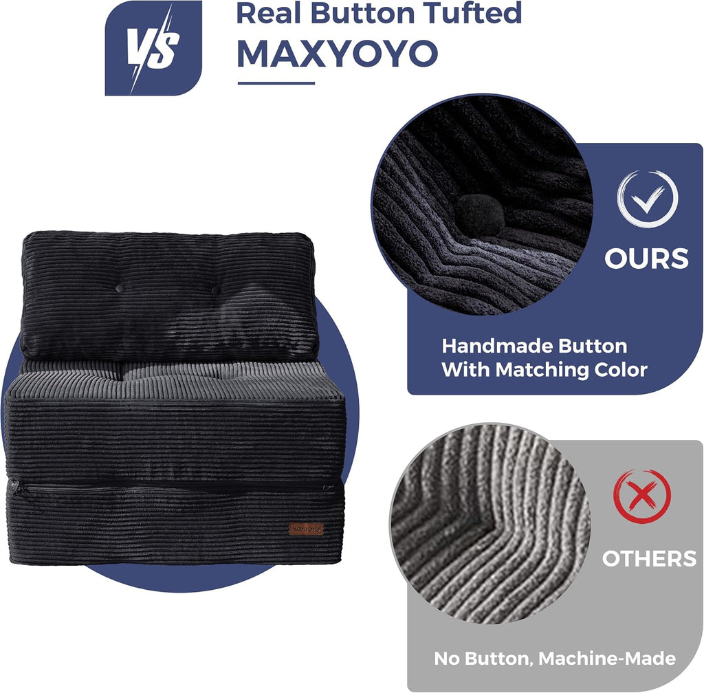 MAXYOYO Folding Sofa Bed, Convertible Sofa Bed with High-Density Support Foam, Portable 4 in 1 Fold Out Chair to Floor Lounger, Versatile Floor Couch for Living Room Bedroom, Black