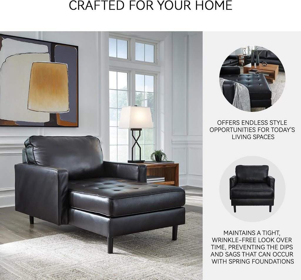 Signature Design by Ashley Bryceview Modern Tufted Leather Match Chaise with Loose Seat Cushion, Black