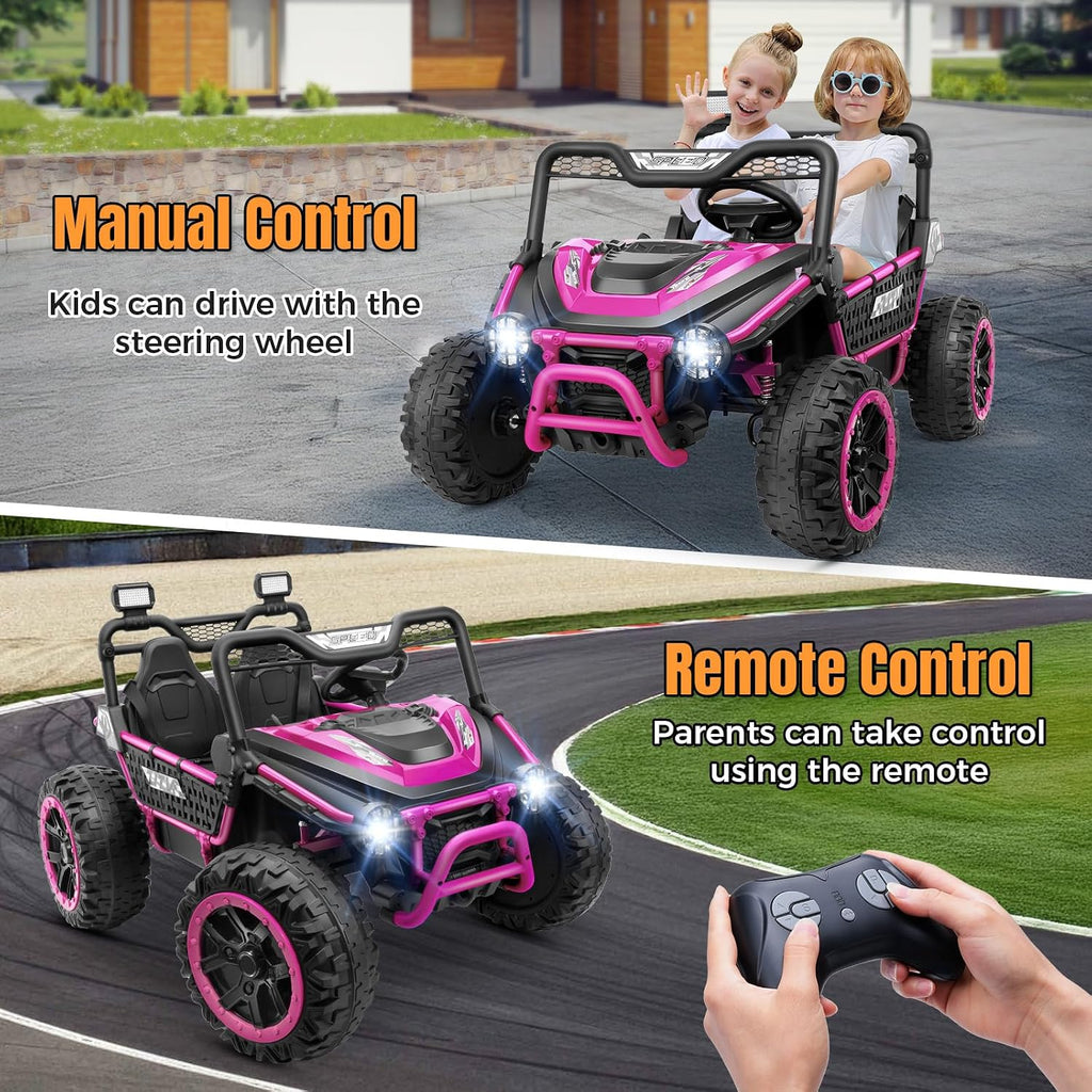 Hikole 24V Ride on Toy Car for Big Kids 4-8, XL Kids UTV 2 Seater with Remote Control, 22' Spacious Seat, MP3 & USB, 3 Speed, Storage, Electric Power Wheels for Boys Girls, Pink