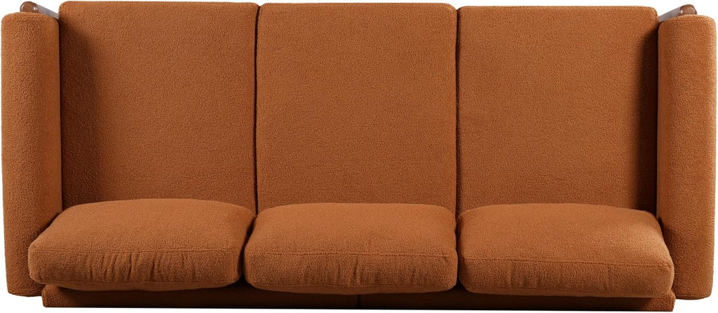 Christopher Knight Home Yadil Teddy Fleece Upholstered 3 Seater Sofa Couch, Wooden Home Sofa Living Room, Comfy Cloud Couch for Bedroom, Home Office, Orange