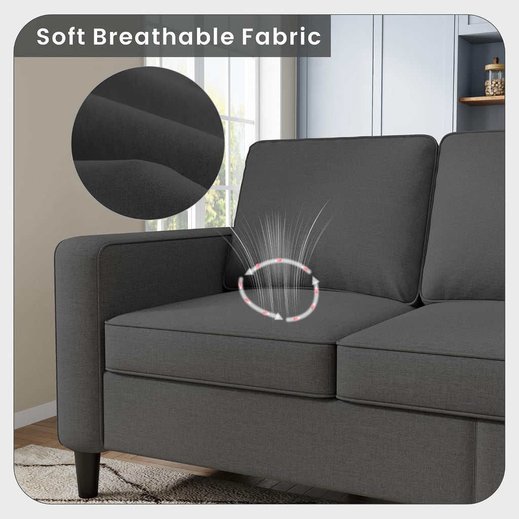 Sectional Sofa Couches for Living Room, 78'' Dark Grey 3 Seater L-Shaped Couch with Storage Ottoman, Comfy Fabric Convertible Sectionals Sofas with Chaise for Apartment, Office, Small Space