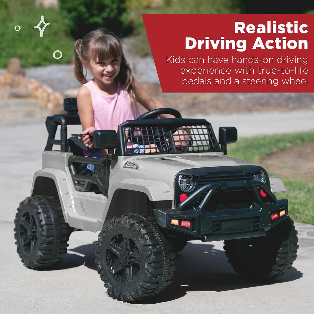 Best Choice Products 12V Kids Electric Vehicle Toy Ride On Car with Parent Remote Control for Toddlers, Seat Harness, 61 lbs Weight Capacity, Locking Doors, Spring Suspension, Bluetooth - Gray