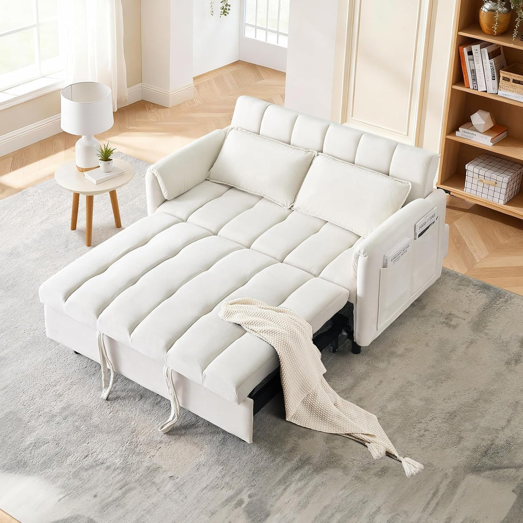 CAPCAEK 3 in 1 Convertible Sleeper Sofa Bed, Modern Velvet Loveseat Pull-Out Couch w/Pullout Bed, Small Love Seat Lounge Sofa w/Reclining Backrest,Toss Pillows, Pockets, for Living Room