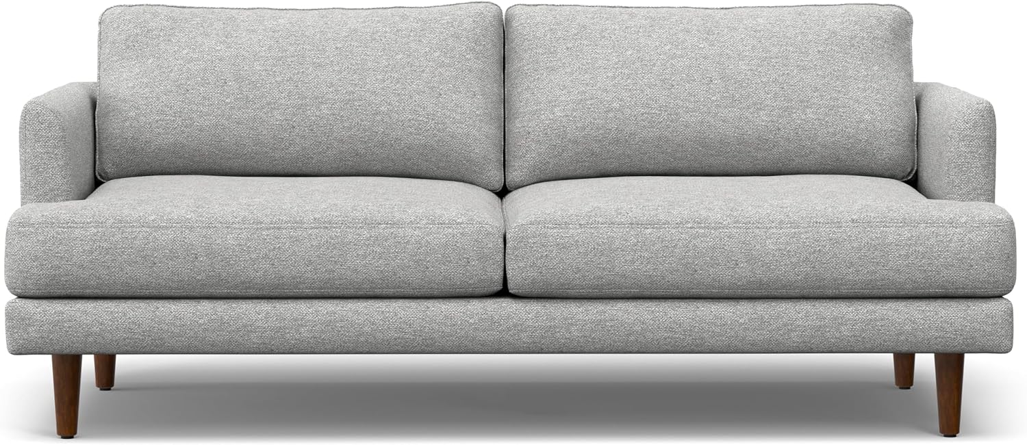 SIMPLIHOME Livingston 76' Wide x 33' High Sofa in Mist Grey Woven-Blend Fabric, Handcrafted Loveseat Couch for Living Room or Family Room, Mid-Century Modern Style, Solid Wood Frame