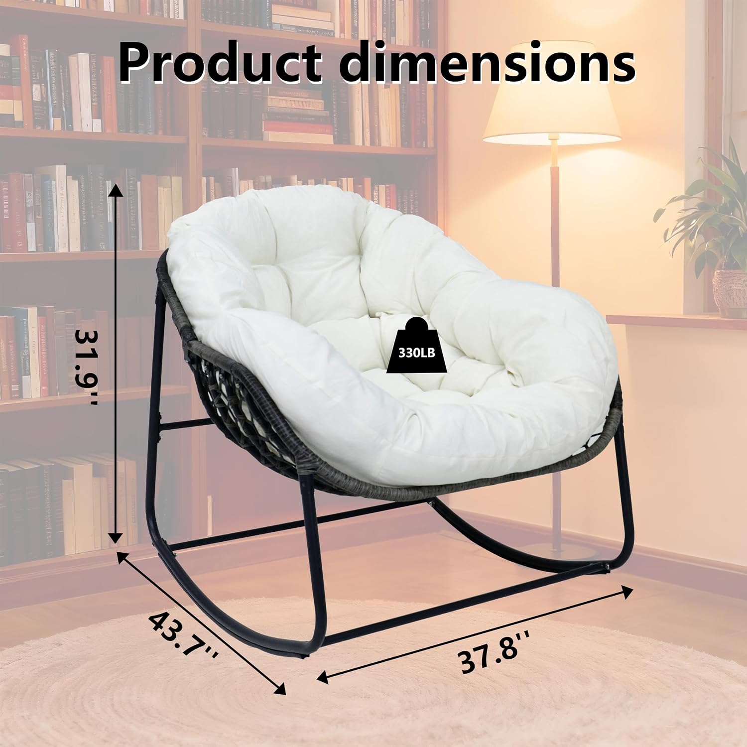 GLORY PATIO Cozy Rocking Chair with Thick Cushion, Indoor & Outdoor for Front Porch, Garden, Backyard