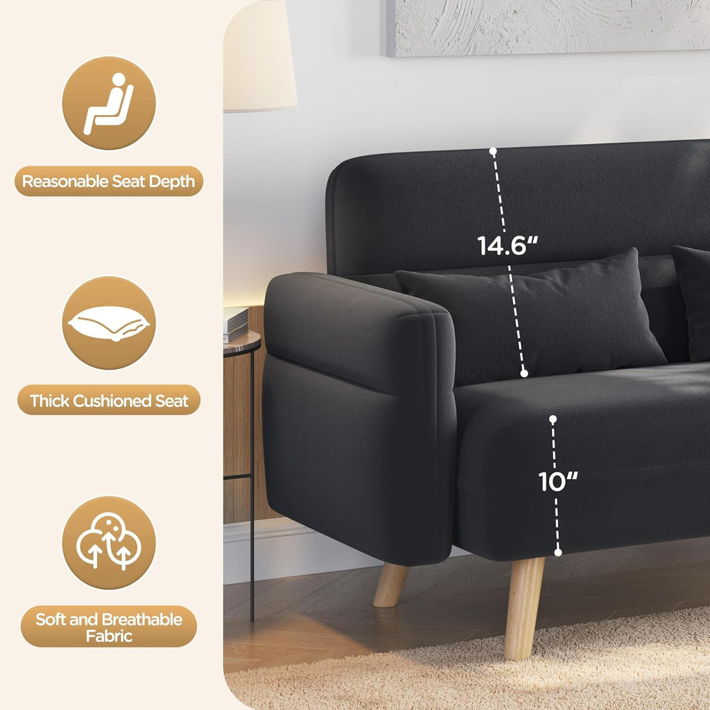Yaheetech 46' Small Modern Fabric Sofa Loveseat Mid Century 2 Seater Sofa Couch with Lumbar Pillows, Solid Wood Legs for Living Room, Small Space, Dorm, Office, Bedroom, Dark Gray