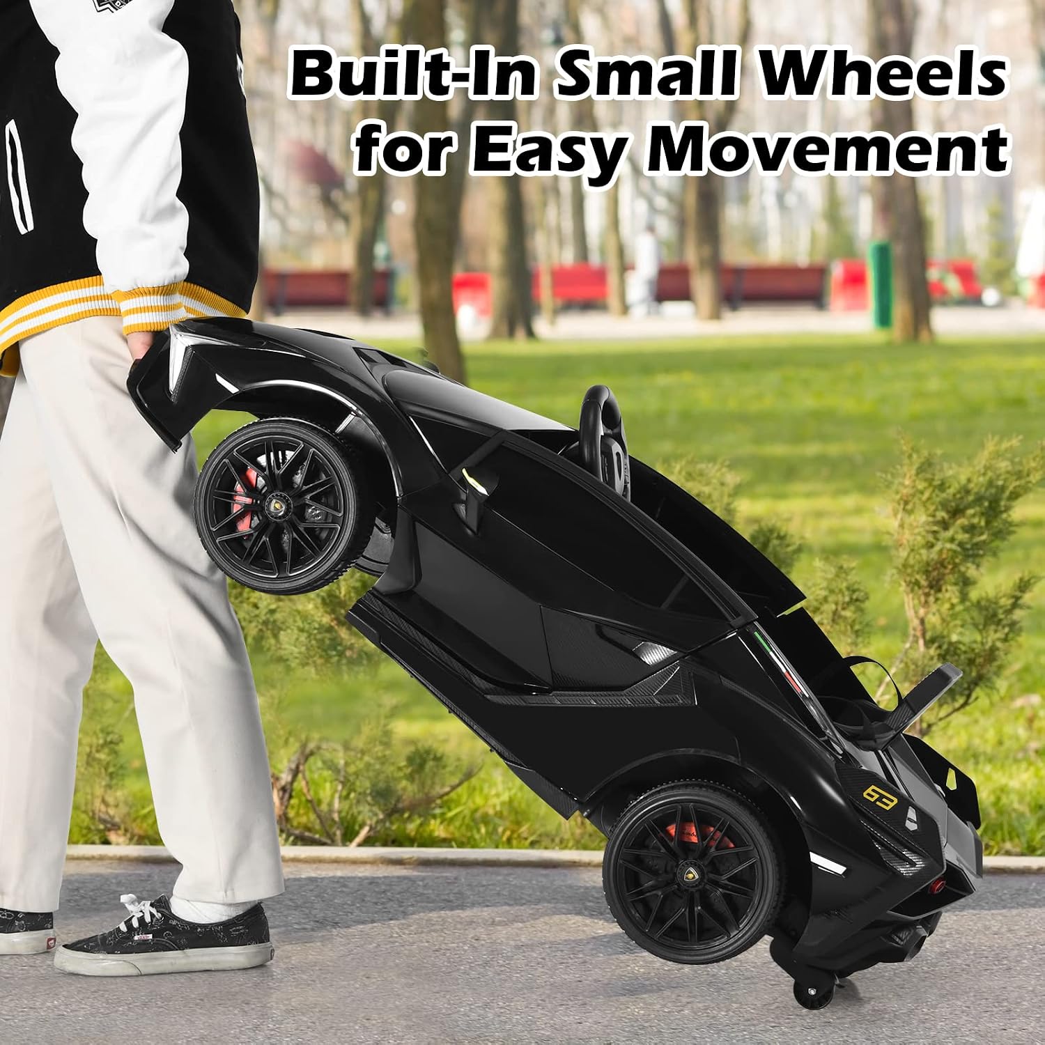 INFANS 12V Licensed Lamborghini Sian Kids Ride On Car with Parent Remote Control, Spring Suspension, MP3 Player, Electric Toy Roadster Carbon Fiber Textured for Toddler (Black)