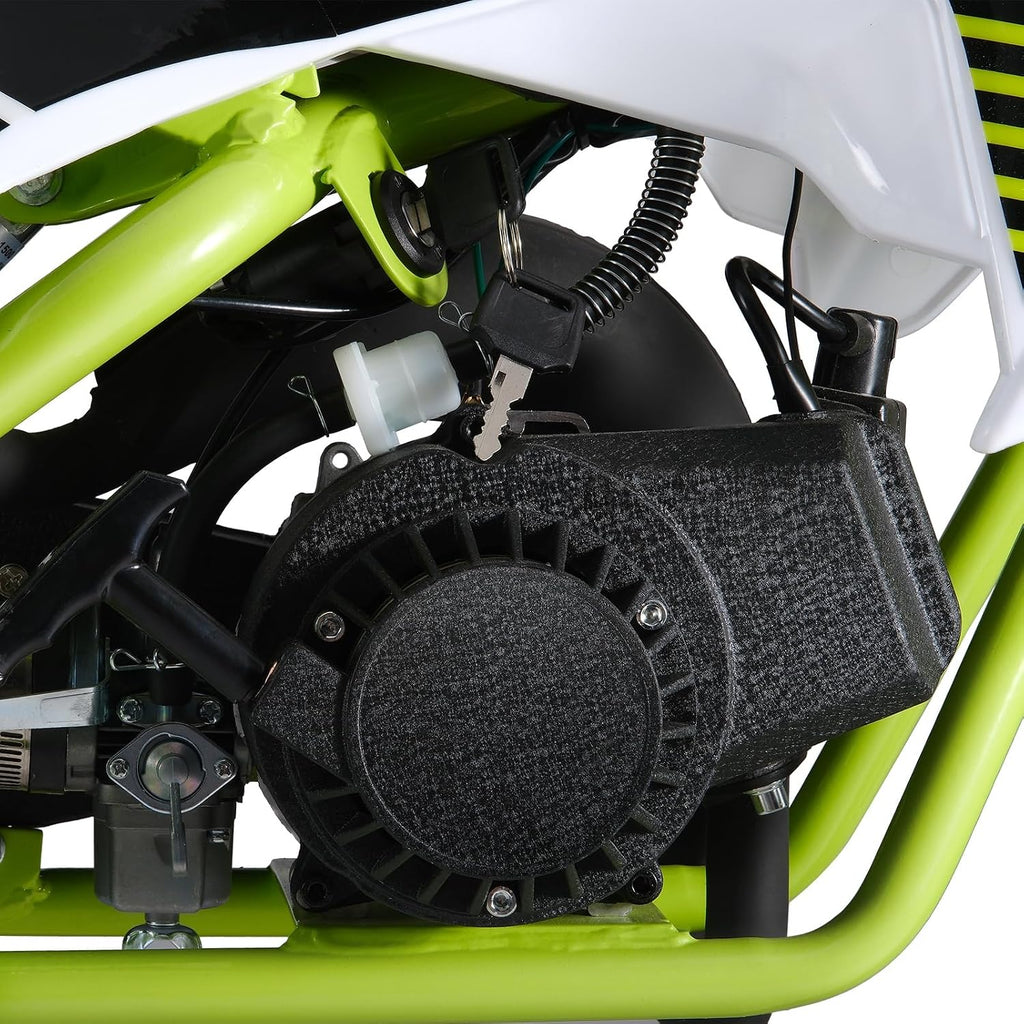 50cc Kids Dirt Bike | Gas Powered Mini Motorcycle for Ages 8-14 with 10' Off-Road Tires & Front-Rear Disc Brakes Green B