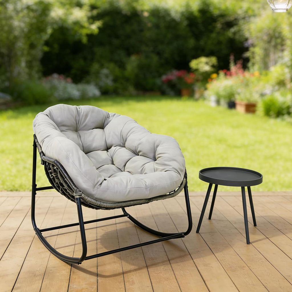 Modern Rocking Chair with Side Table Set, 2-Piece Patio with Soft Cushion & Side Table, 330 LBS Capacity, All-Weather Balcony Furniture