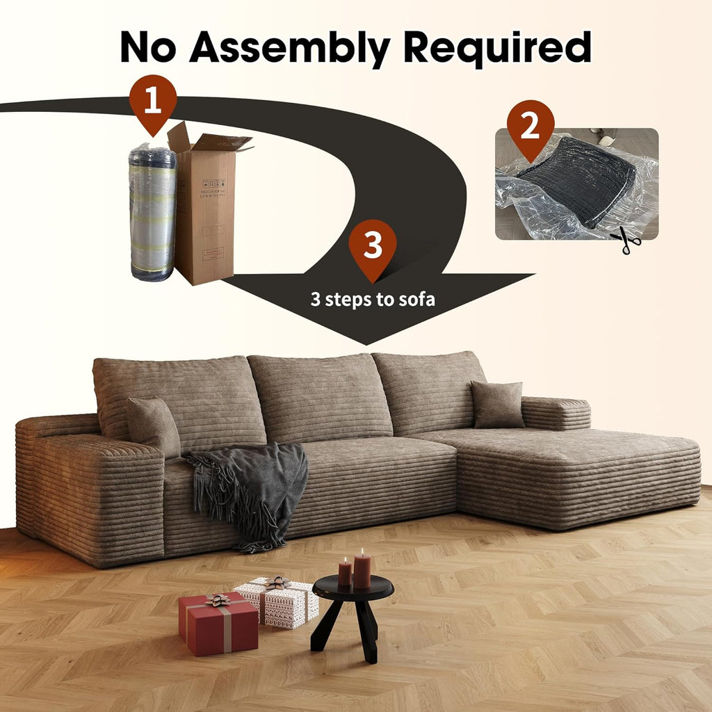 AUGOP 108' Sectional Couches for Living Room Modern Modular Sofa with L-Shape Couchs Upholstered Boneless Couch Deep Seat Sectional Couch with Chaise (Camel, Right Facing Chaise+2Seaters)