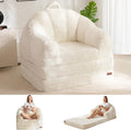 MAXYOYO Folding Sofa Bed, 2 in 1 Convertible Sofa to Lounger Comfy Single Bean Bag Chair for Adults, Floor Sleeper Couch with Handle, Faux Fur Couch Bed for Living Room Bedroom, Beige