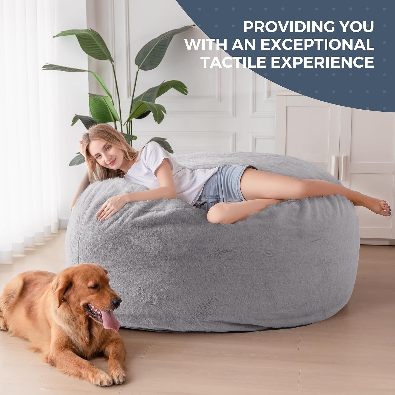 MAXYOYO Giant Bean Bag Chair Bed for Adults, Convertible Beanbag Folds from Lazy Chair to Floor Mattress Bed, Large Floor Sofa Couch, High-Density Foam Filling, Machine Washable, Grey, Flull