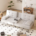 Shahoo Convertible Folding Futon Sofa Bed Sleeper Couch for Living Room Faux Leather Upholstered Loveseat w/Removable Armrests, Metal Legs, 2 Cup Holders, White