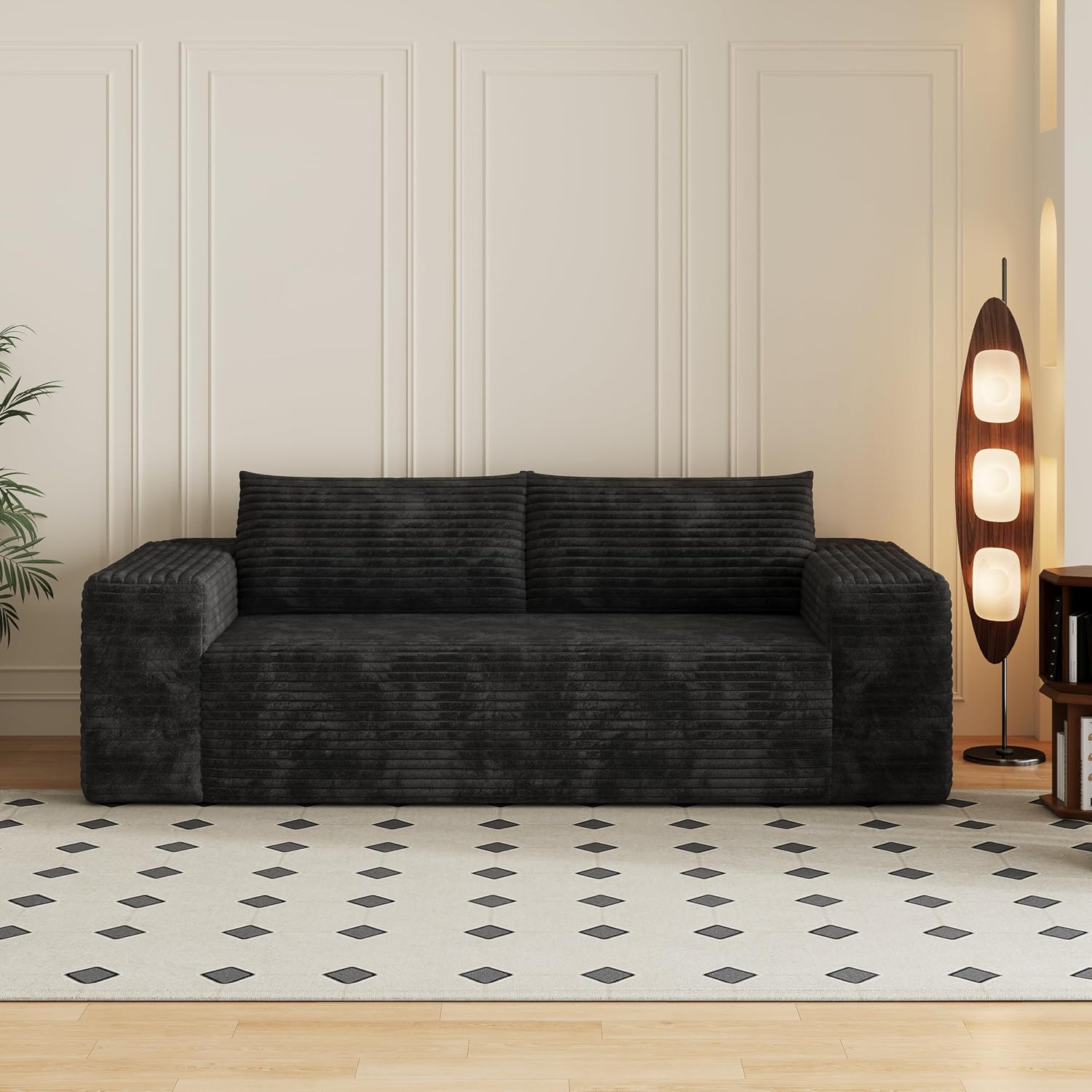 Eafurn Memory Foam Boneless Loveseat Sofa Couch, 3-Seater Upholstered Sofa with Corduroy Fabric and Wider Armrest, No Assembly Sofa for Living Room, Bedroom & Apartment | Sturdiness, Breathable material, Sofa in A Box