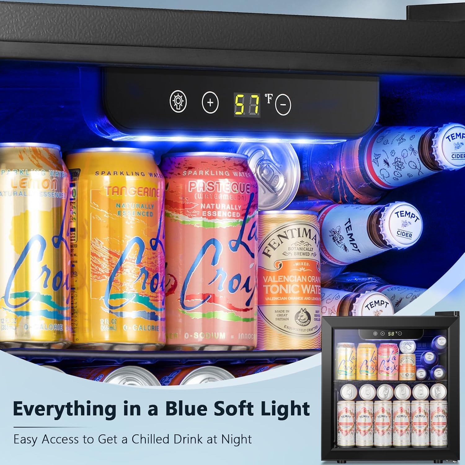 Antarctic Star 48 Can Mini Fridge Cooler - Beverage Refrigerator Black Glass Door for Beer Soda or Wine, Small Drink Dispenser Machine Electronic Temperature Control for Home, Office or Bar, 1.3cu.ft.
