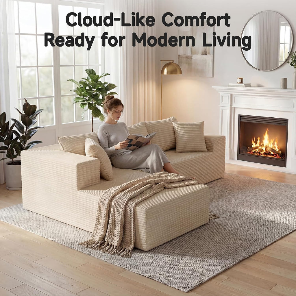 Bashaw 108' Modular Sectional Sofa Couches with Chaise, L-Shape Boneless Couch Deep Seat Upholstered Boneless Sectional Couch for Living Room (Beige, 108' Left Facing Chaise)