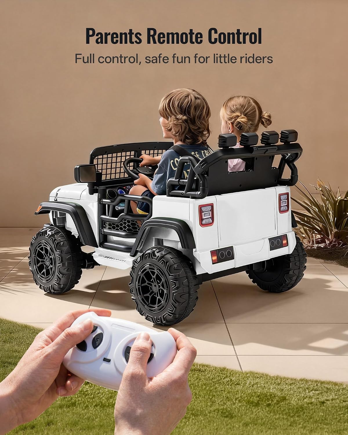 Outfunny 2 Seater Ride on Car Toy, 12V Electric Car for Kids 4-8 with Remote Control, Capacity 110 lb, LED Light - White