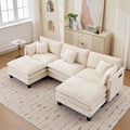 Opiesit Modular Sectional Sofa with Movable Ottoman, 110' 5-Seat Modern Couches for Living Room, Comfy U Shaped Couch Set with Deep Seat for Office and Apartment, Beige Chenille Fabric