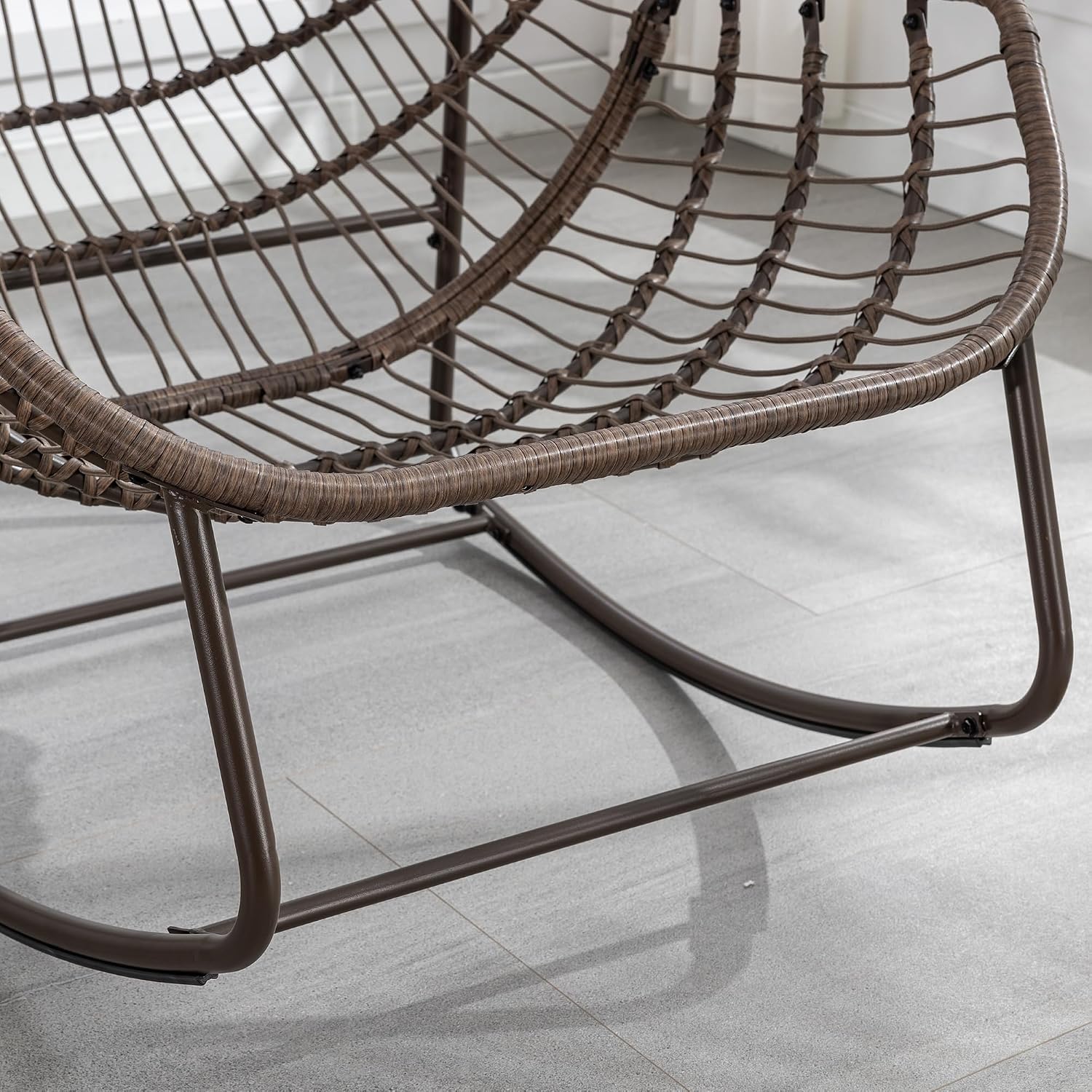 Rattan Outdoor Rocking Chair, Wicker Patio Egg Rocking Chair with Detachable Cushion, Indoor Papasan Chair for Living Room, Garden, Patio, Gray
