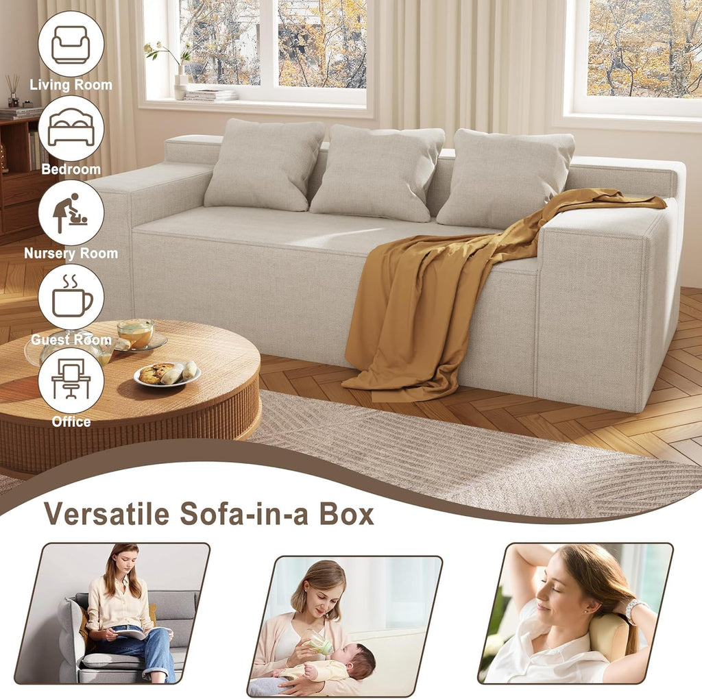 PurrJoys Modular Sectional Sofa, 3 Seater 105' Deep Seat Corduroy Lounge Sofa with Movable Cushions, Modular Couch for Small Spaces, Living Room, Bedroom, Apartment, Office - Beige