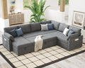 VanAcc Pull Out Sofa, 112 Inch Oversized U Shape Sleeper Sofa Couch with Storage Chaise & 3 Seater, Comfy Couch with Pull Out Bed for Living Room, Grey Linen
