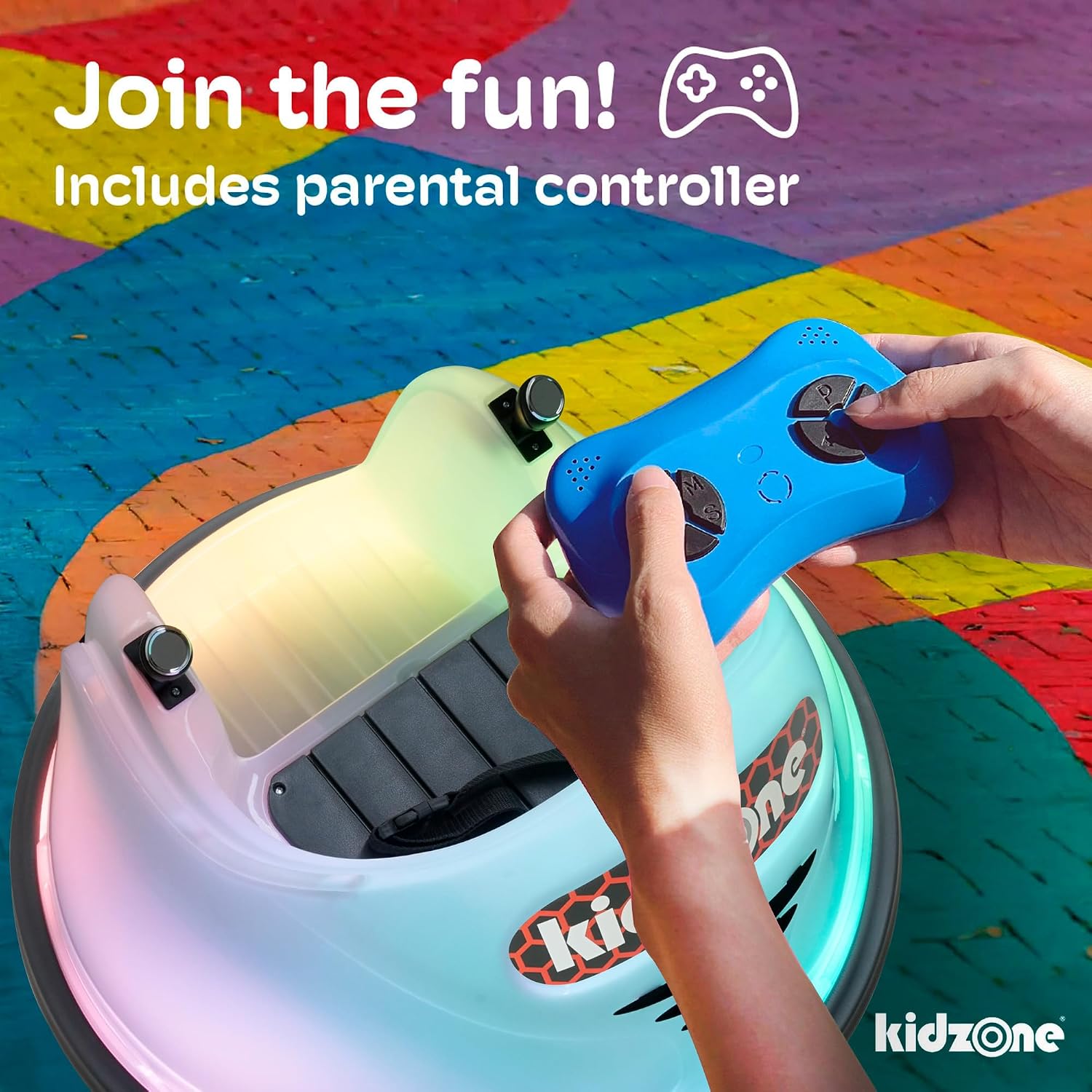 Kidzone 6V Electric Ride On Bumper Car for Kids & Toddlers 18-72 Months, Baby Bumping Toy Gifts W/Remote Control, Flashing Full-Body LED Lights & 360 Degree Spin, DIY Sticker, White