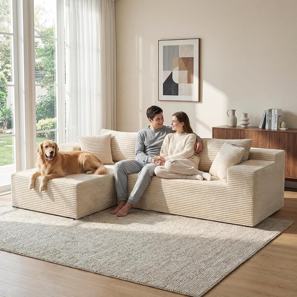 Bashaw 108' Modular Sectional Sofa Couches with Chaise, L-Shape Boneless Couch Deep Seat Upholstered Boneless Sectional Couch for Living Room (Beige, 108' Left Facing Chaise)