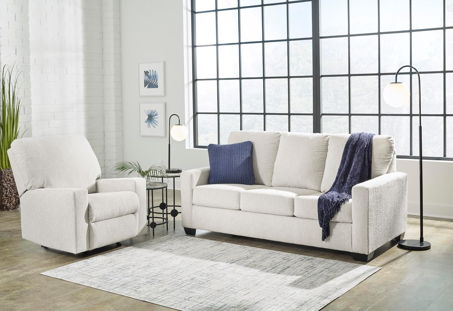 Signature Design by Ashley Rannis Coastal 2-in-1 Sofa Sleeper with Folding Gel Memory Foam Mattress, Full, White