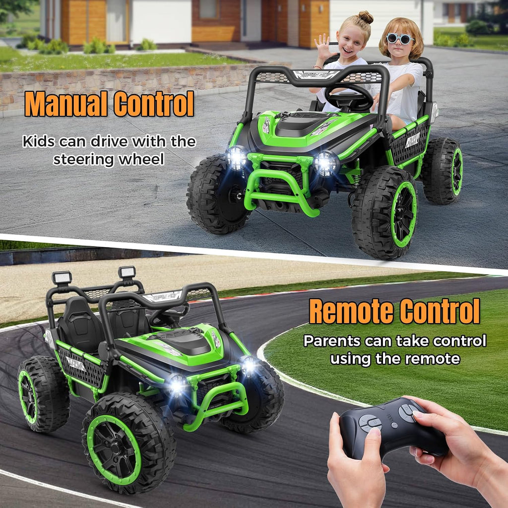 Hikole 24V Ride on Toy Car for Big Kids 4-8, XL Kids UTV 2 Seater with Remote Control, 22' Spacious Seat, MP3 & USB, 3 Speed, Storage, Electric Power Wheels for Boys Girls, Green