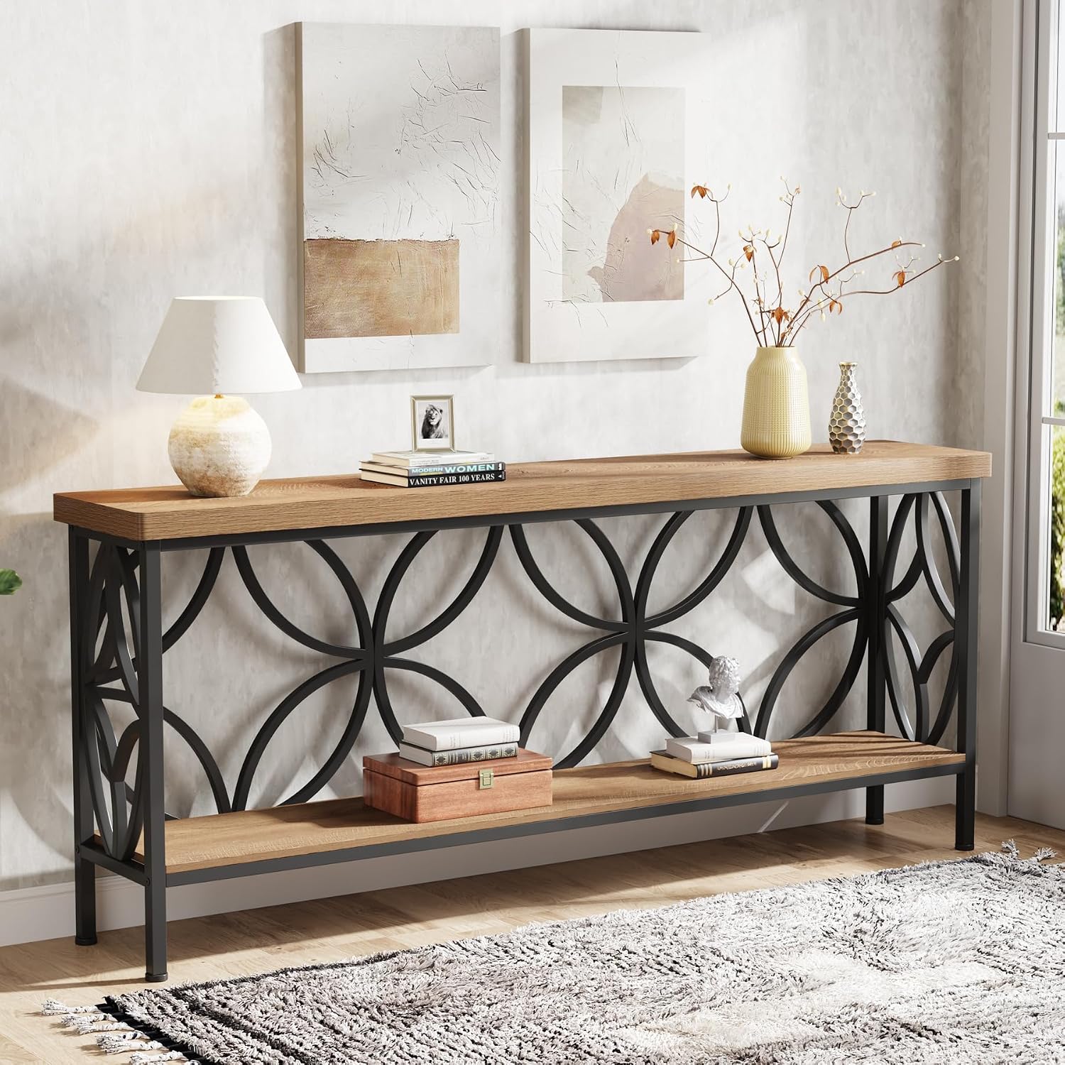 Tribesigns 70.9-Inch Narrow Sofa Table, FarmhouseLong Sofa Table Behind Couch, Entry Console Table with Storage for Entryway, Living Room, Foyer, Unique Design, Oak