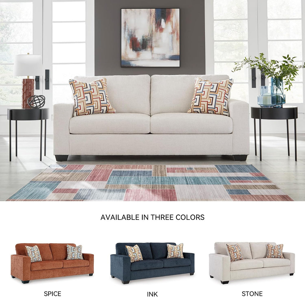 Signature Design by Ashley Aviemore Coastal Sofa Sleeper with Folding Memory Foam Mattress and 2 Accent Pillows, Queen, Beige