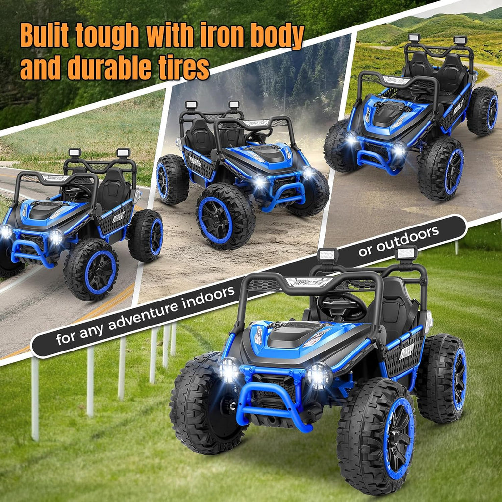 Hikole 24V Ride on Toy Car for Big Kids 4-8, XL Kids UTV 2 Seater with Remote Control, 22' Spacious Seat, MP3 & USB, 3 Speed, Storage, Electric Power Wheels for Boys Girls, Blue