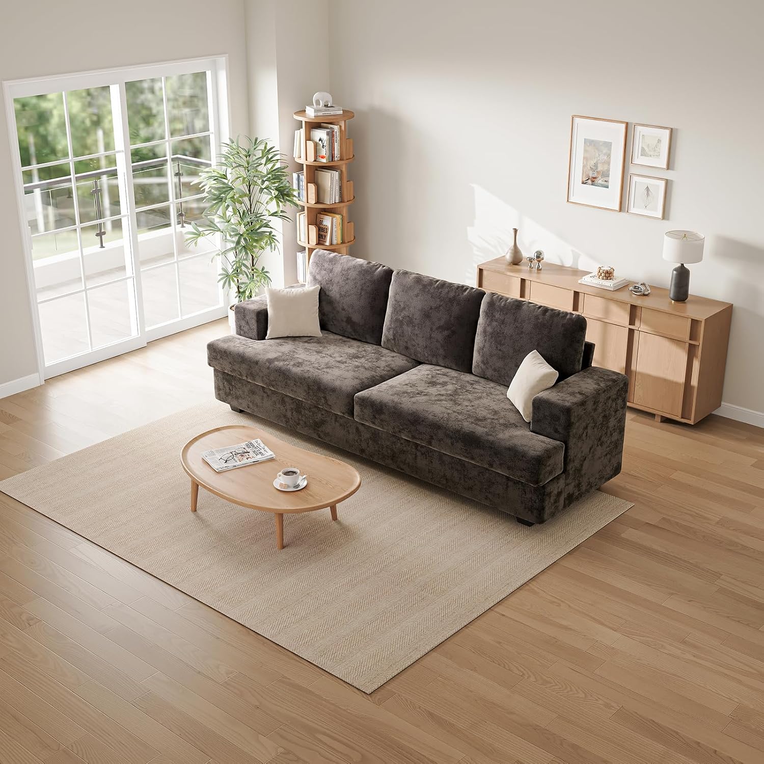89' Brown Couches for Living Room, 3 Seater Couch with Deep Seat, Oversized Loveseat Sofa for Apartment and Small Spaces