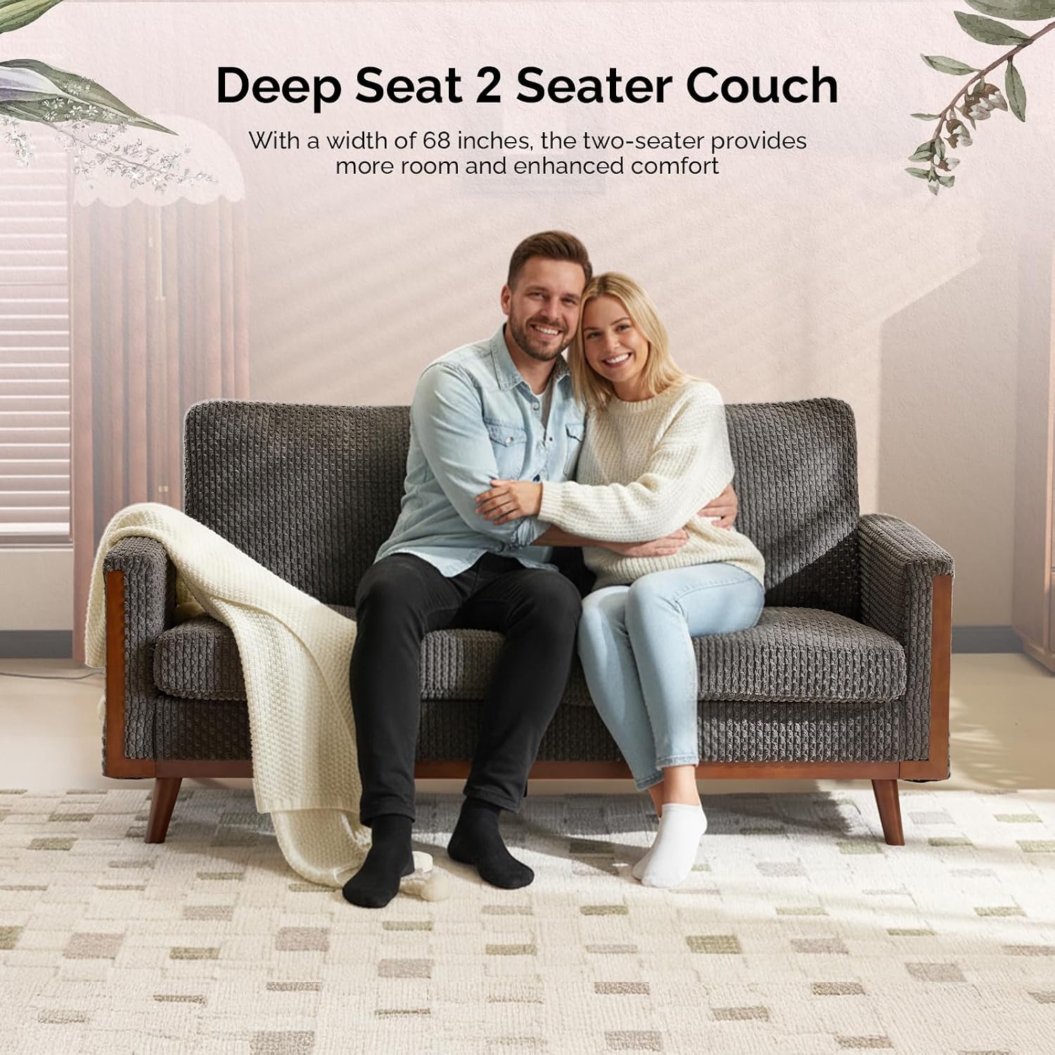 VINGLI 68' W Comfy Mid Century Loveseat, Two Seater Sofa with Spring Support & Solid Wood Frame, Corduroy Fabric Small Couch for Living Room, Small Space, Bedroom, Grey