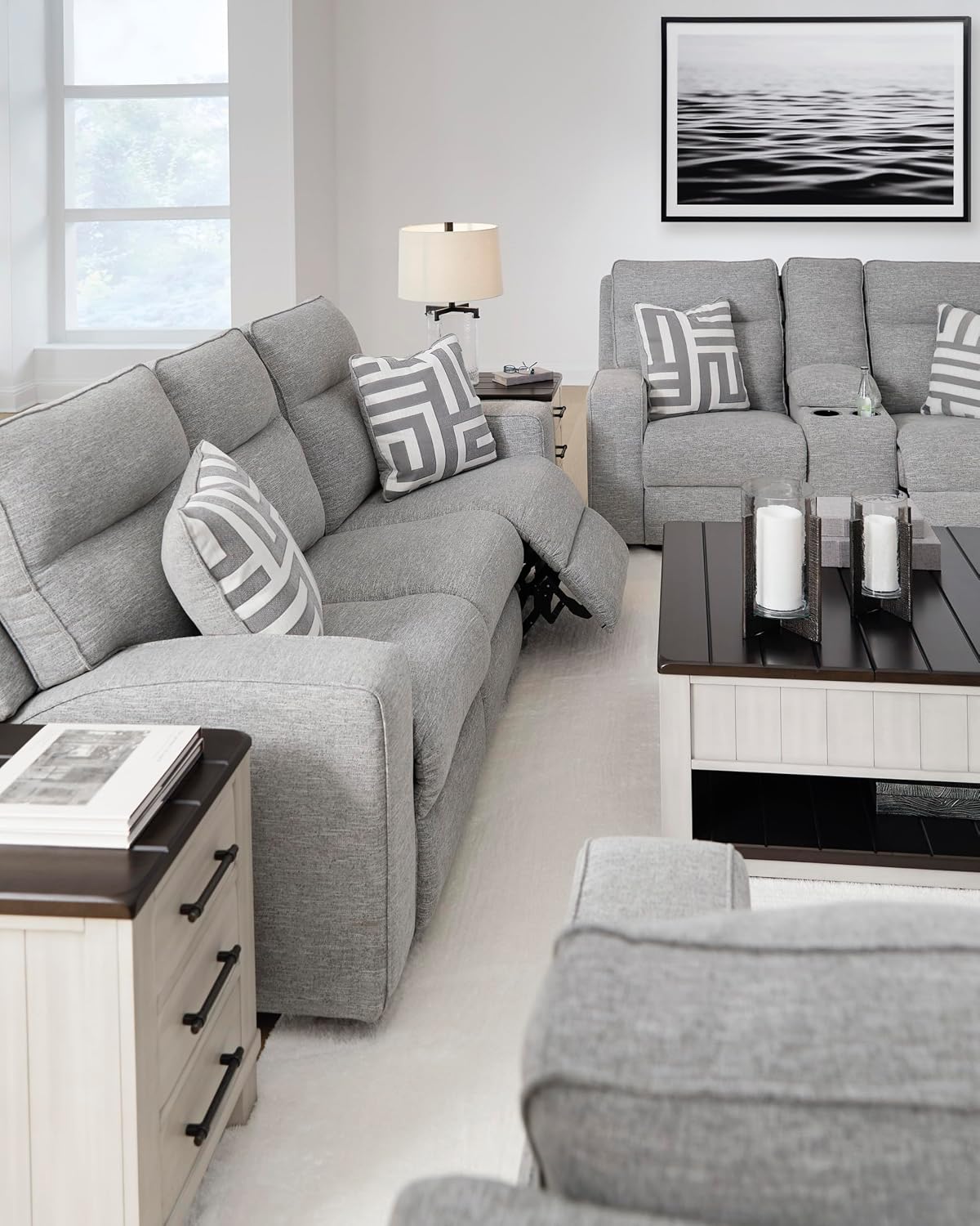 Signature Design by Ashley Biscoe Power Reclining Sofa, Easy View Headrest & Zero-Gravity Recline, Next-Gen Nuvella Polyester, Extended Ottoman, 88' Living Room Seating