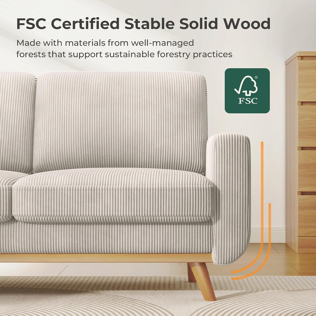 Vesgantti 68' Loveseat Sofa Light Grey, Comfy Corduroy Couch with Spring Cushion and Solid Wood, Modern Deep Seat for Bedroom, Living Room, Office