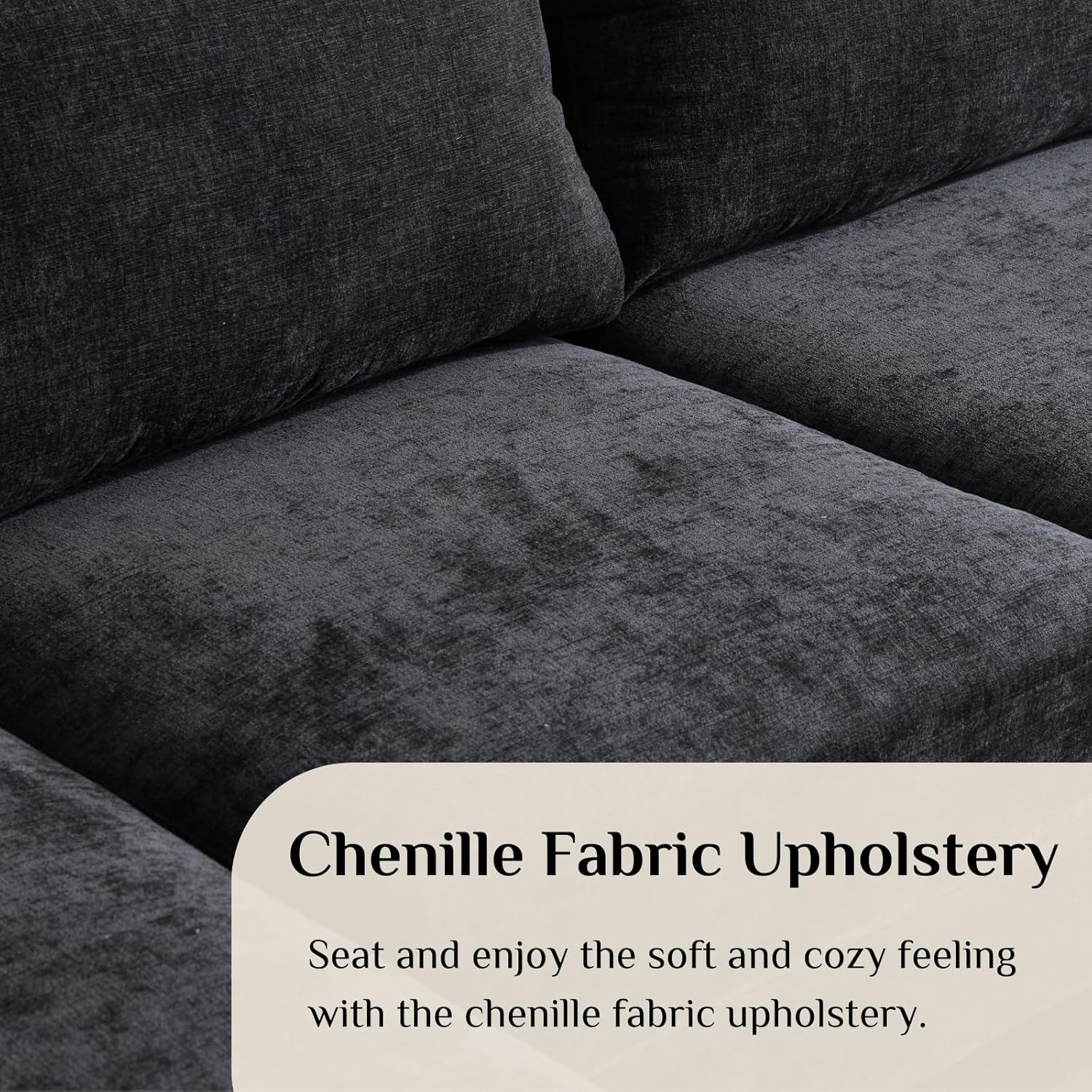 Karl home U-Shape Sectional Sofa Couch 111' Modern 4-Seat Sofa with Chaises Chenille Fabric Upholstered Covertible Couch with Wood Grain Legs for Living Room, Reception Room, Apartment, Black